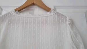 Shein White Lace Shirt Blouse Top Size L