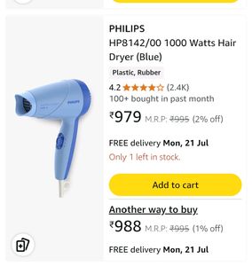 PHILIPS HP8142/00 1000 Watts Hair Dryer (Blue)