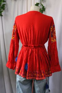 Red Embroidered Peasant Top