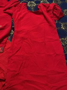 Red Embroidered Kurta Set