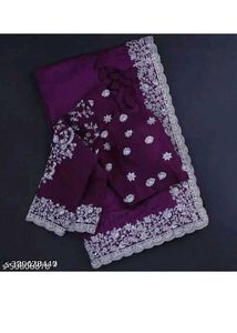 💥Elegant Purple Embroidered Saree