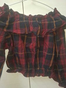 Maroon Chaked Off Shoulder Top
