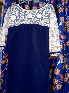Navy &amp; White Floral Lace Dress