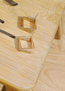 Gold Toned Layered Geometric Square Studio Earings