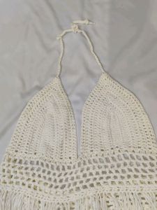 Off White Crochet Bikini Cover Up Top