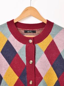 Colorful Argyle Knit Cardigan