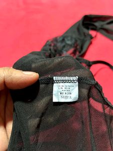 Black Mesh &amp; Lace Garter Belt – Size L