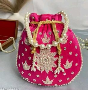 Pink Beaded Potli Bag