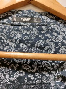 Navy Cotton Paisley Shirt From MANGO