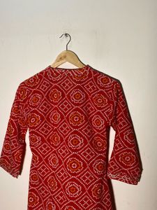 Red Bandhani Print Kurti