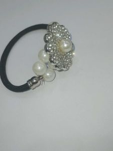 Pearl &amp; Rhinestone Flower Hair Tie