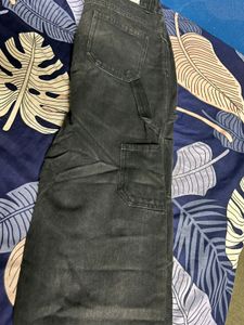 Wash Black Baggy Cargo Jeans