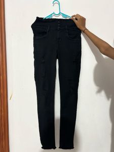 Black High Waisted Distressed Jeans