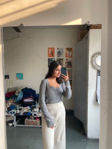 Grey Knit Square Neck Sweater