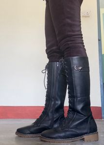 Stylish Black Lace-Up Combat Boots