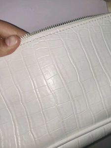 White Croc-Embossed Shoulder Bag