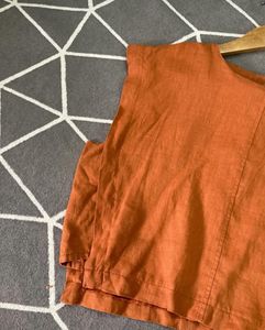 Rusty Orange Sleeveless Linen Top