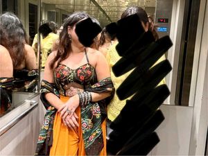 Embroidered net top bikini &amp; flared plazo set