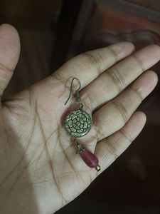 Vintage Silver &amp; Red Beaded Earrings