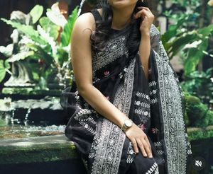 Elegant Black Embroidered Saree
