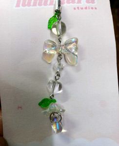 💎 Floral Drop Phone Charm with Bow, Heart &amp; Leaf