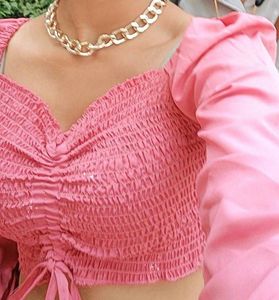 Pink Smocked Crop Top