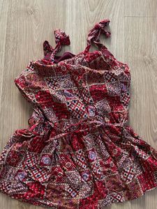 Red Patterned Ethnic Top Padded