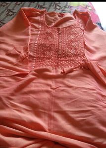 Peach Embroidered Kurta
