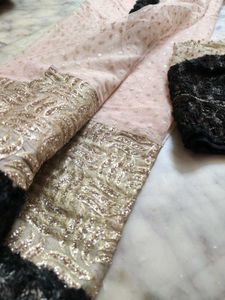 Net And Velvet Border Saree With Desiner Blouse