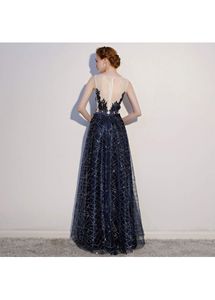 Navy Blue Banquet Evening Dress