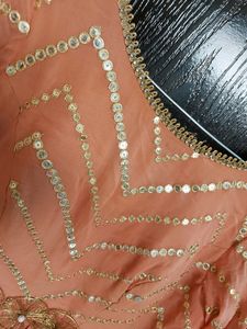 Pastel Peach Sequinn Embroidery Evening Gown