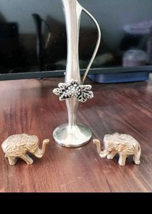 Small Brass Two Elephant And Vase.