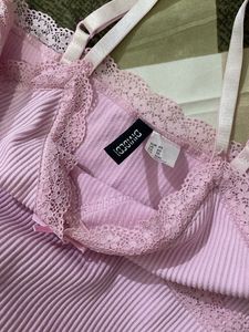 H&amp;M Pink Lace Trim Slip Dress
