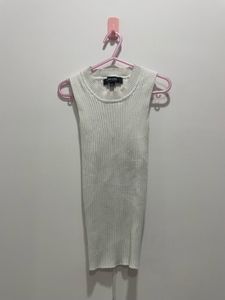 Back Tie Detail High Neck White Ribbed Top