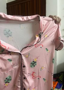 Pink Flamingo Print Night Suit Set