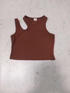 Brown Ribbed Tank Top