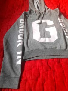 Grey Crop Top Hoodie Women&#39;s Casual Winter Wear M