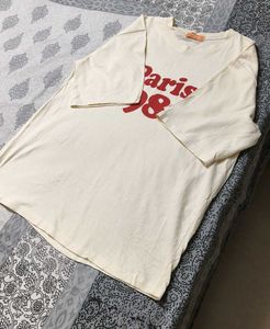 Heyday Women Cream Cotton Printed Regular Tshirt