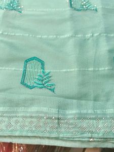 Elegant Teal Embroidered Pyar Wear Saree