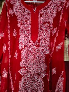 Red Chikankari Kurti