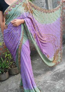 Elegant Purple hend work Saree