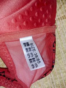 Red Patterned Front Open Bra with Lace Detail