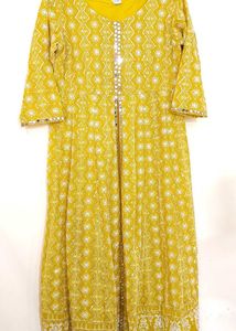 Yellow Festive Suit With Front Slit And Duppata