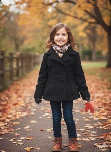 Girl black double-breasted winter coat