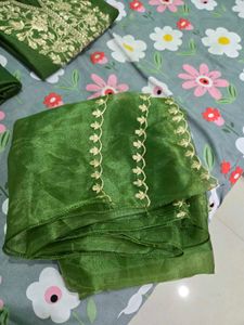 Green Embroidered  Kurta Plazo Dupatta