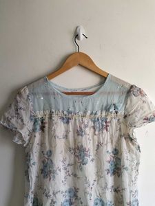 Aqua Sleeveless And Multi Color Top