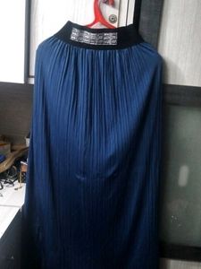 Blue Pleated Skirt Maxi Long