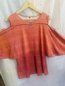 Chic Rust Orange Layered Cold Shoulder Top – Size
