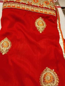 Elegant Red Saree with Gold Embroidery