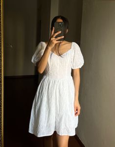 Puff sleeves Eyelet White Mini Dress